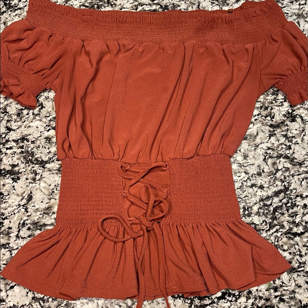Burnish Brown Off The Shoulder Blouse 🤎